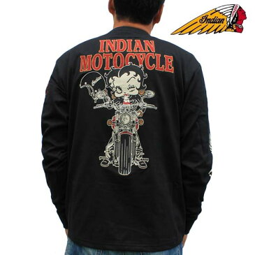 インディアンモトサイクル ロンT INDIAN MOTOCYCLE メンズ 長袖Tシャツ ロングTシャツ betty boop ベティー 刺繍 ブラック BBI-939 VANSON(バンソン) ワッペン ヴァンソン