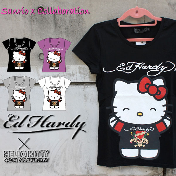 コラボTシャツ エドハーディー×サンリオ ハローキティー Ed Hardy×Sanrio Hello Kitty Ed Hardy レディース Tシャツ ラブキル スカル W02SKD エド・ハーディー edhardy タトゥー