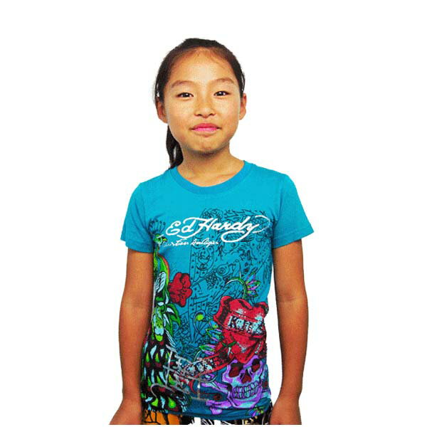 【★ポイント5倍＆10%OFFクーポン★5月27日12:00～5月31日23:59迄】エドハーディー Tシャツ キッズ ED HARDY ラブキル スカル ラインストーン 子供服 男女兼用 EdHardy エド・ハーディー