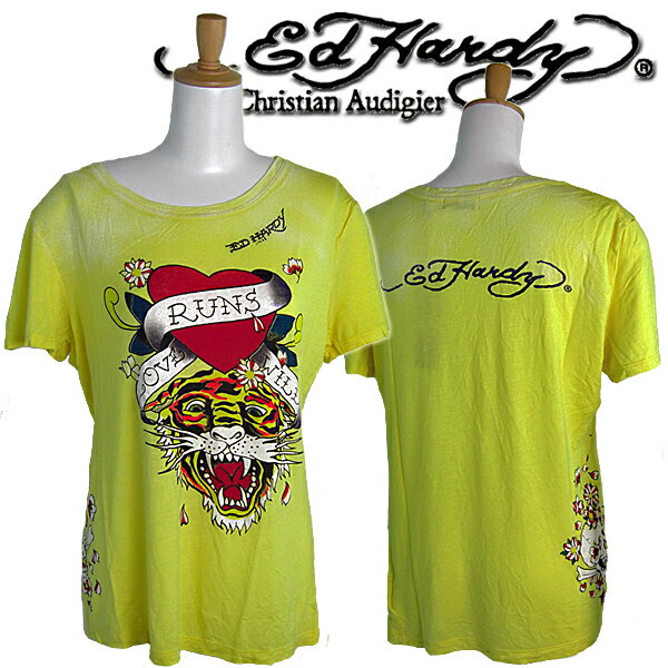 エドハーディー Tシャツ レディース Ed Hardy ラブタイガー 虎 トラ YELLOW エド・ハーディー EDHARDY