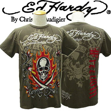 エドハーディー Tシャツ メンズ ED HARDY SKULL ツ—ソード スカル ブラウン A9CBJGZO エド・ハーディー edhardy タトゥー