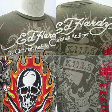 エドハーディー Tシャツ メンズ ED HARDY SKULL ツ—ソード スカル ブラウン A9CBJGZO エド・ハーディー edhardy タトゥー