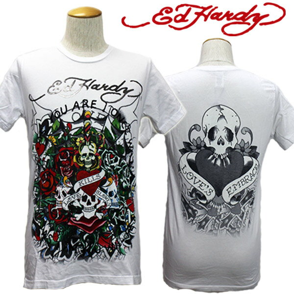 エドハーディー Tシャツ メンズ Ed Hardy LKS ラブキル スカル ローズ ホワイト R1DBJJ7T エド・ハーディー edhardy タトゥー