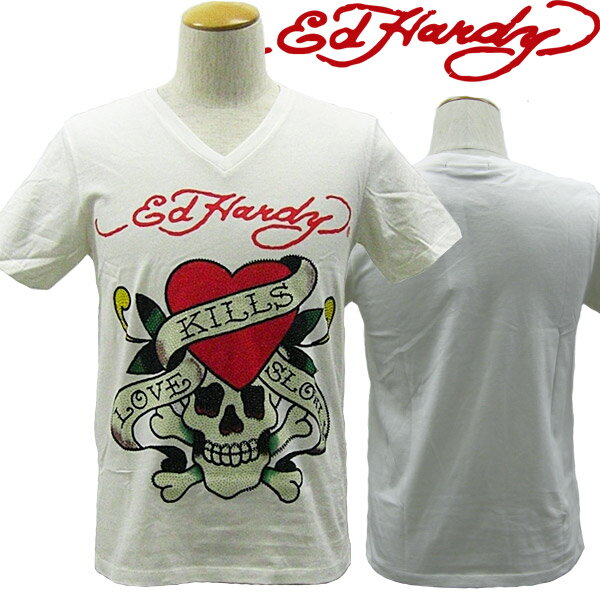 エドハーディー Tシャツ メンズ Ed Hardy ラブキル スカル オフホワイト R1DSBQLK エド・ハーディー ed..