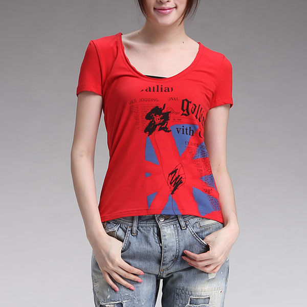 【★300円OFFクーポン＆ポイント5倍★8月4日20：00〜8月11日01：59迄】Galliano ガリアーノ レディース 半袖 Tシャツ レッド YR7762 JohnGalliano ジョンガリアーノ