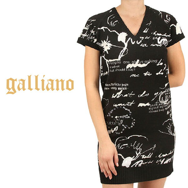 【★ポイント10倍★10%OFFクーポン★5月16日14：00～5月17日23：59迄】Galliano ガリアーノ レディース ニット ワンピース ミニ 半袖 チュニック クリアスパンコール YR6848 JohnGalliano ジョンガリアーノ