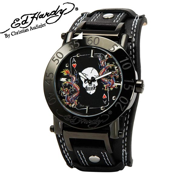 エドハーディー 腕時計 Ed Hardy 時計 HUGO ドラゴン スカル トランプ ブラック HU-AC ED HARDY エド・ハーディー edhardy