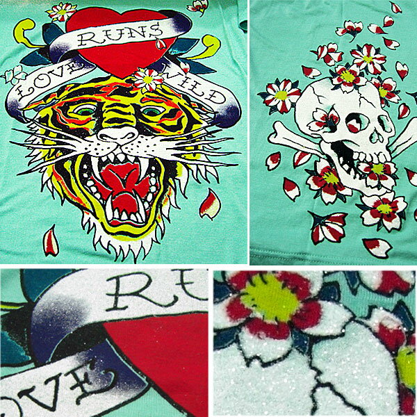 【★MAX2000円OFFクーポン★5月7日09:59迄】エドハーディー レディース Ed Hardy ラブタイガー 虎 トラ SEA FOAM エド・ハーディー EDHARDY エドハーディー Tシャツ