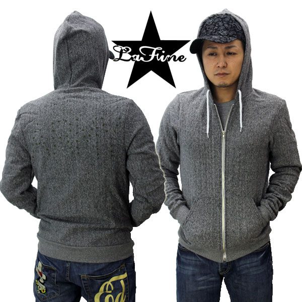 訳あり La fine ラファイン メンズ パーカー フーディー ジップ Army Hoodie ヘザーグレー MHD1012HG 裏起毛