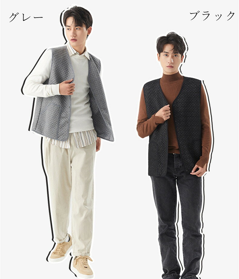 中綿ベスト メンズ ベスト ジレ ポケット ノースリーブ 綿入りベスト トップス アウター 薄手 軽量 部屋着 保温 暖かい 防風 防寒対策 あったか 大きいサイズ カジュアル 無地 オシャレ 紳士 秋冬 送料無料