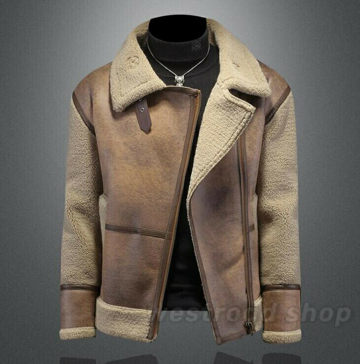 革ジャン ライダース ムートンジャケット メンズ バイクジャケット フェイクレザージャケット ブルゾン 秋冬アウター B-3 フライトジャケット 厚手 防風 防寒 暖かい 保温 冬服 冬物 男性ファッション 父の日 プレゼント