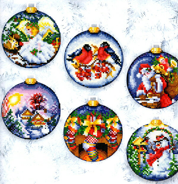 ロシアのクロスステッチキット クロスステッチ キット プラスチックキャンバスで作るクリスマス・オーナメント 6個ボールタイプ (H-18)
