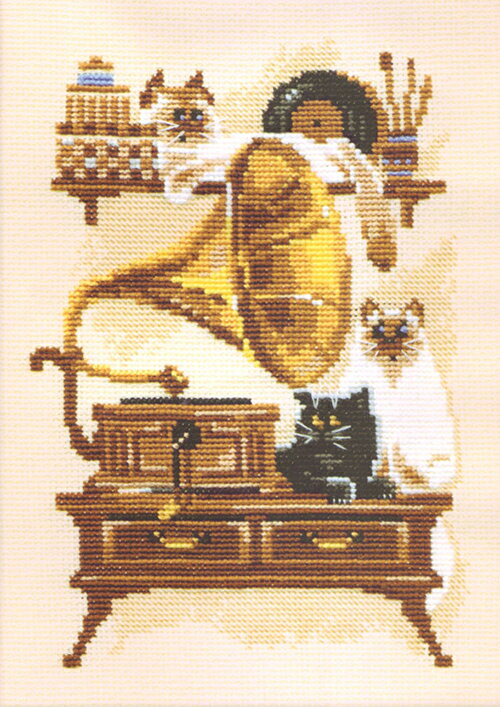 ロシアのクロスステッチキット 猫と蓄音機 (RIOLIS・リオリス・859)