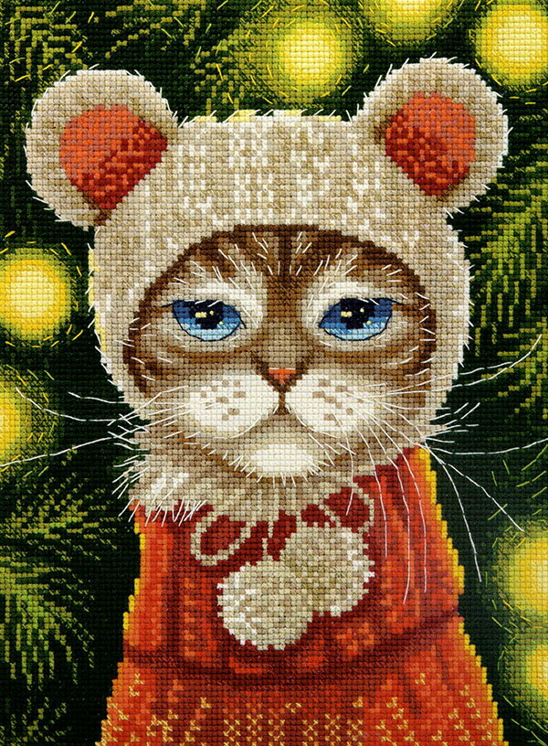ロシアのクロスステッチキット FESTIVE MOOD (PANNA PR-7263 クリスマス 猫)