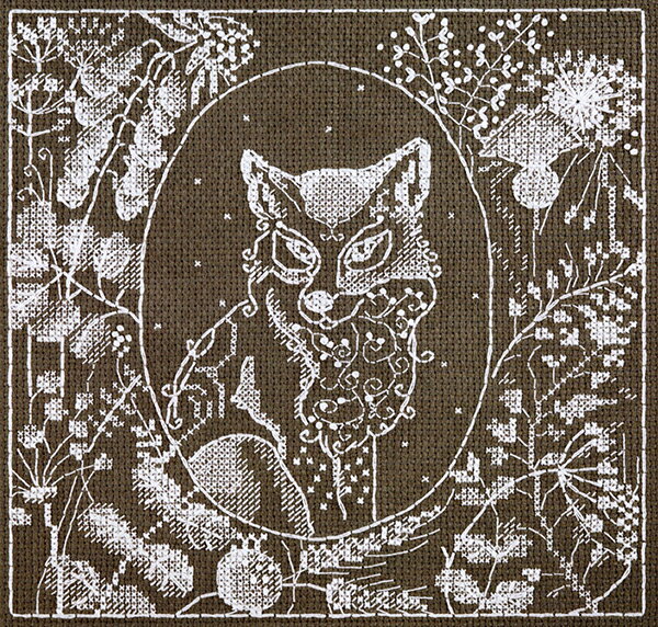 ロシアのクロスステッチキット 白いレース・キツネ (PANNA J-1950)