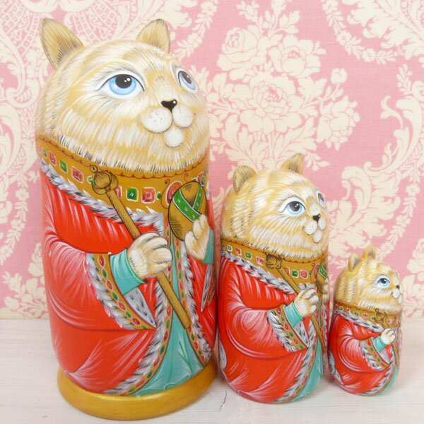 ロシア マトリョーシカ 猫の皇帝　レッド 3
