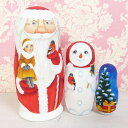 ロシア コブロフ工房のクリスマス・マトリョーシカ 11cm 3人組み レッド