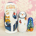 ロシア コブロフ工房のクリスマス・マトリョーシカ 11cm 3人組み ブルー