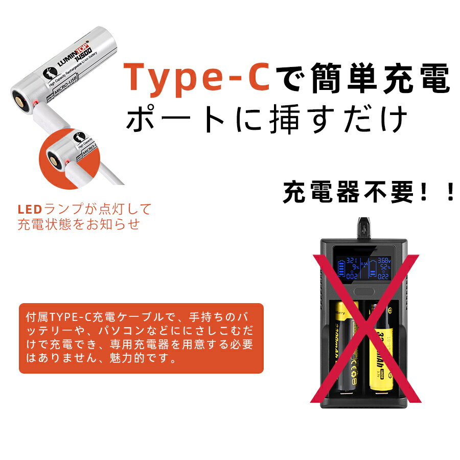単3電池 充電式 14500電池 TYPE-C...の紹介画像2