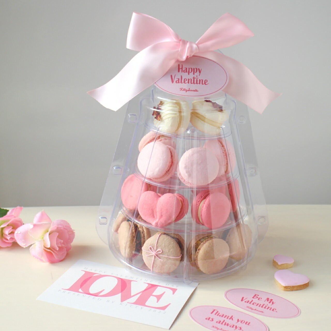 ピンク マカロンタワー　~Pink Love Macaron Tower~ ピンク マカロン 4個入り チョコ ローズ いちご ホワイトチョコ スイーツ お菓子 プレゼント ギフト 可愛い 送料無料