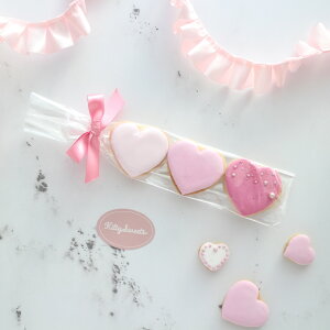 ハート アイシングクッキー バレンタイン LOVE 3枚 ピンク キラキラ プチギフト 冬 オーダー 手土産 可愛い ギフト