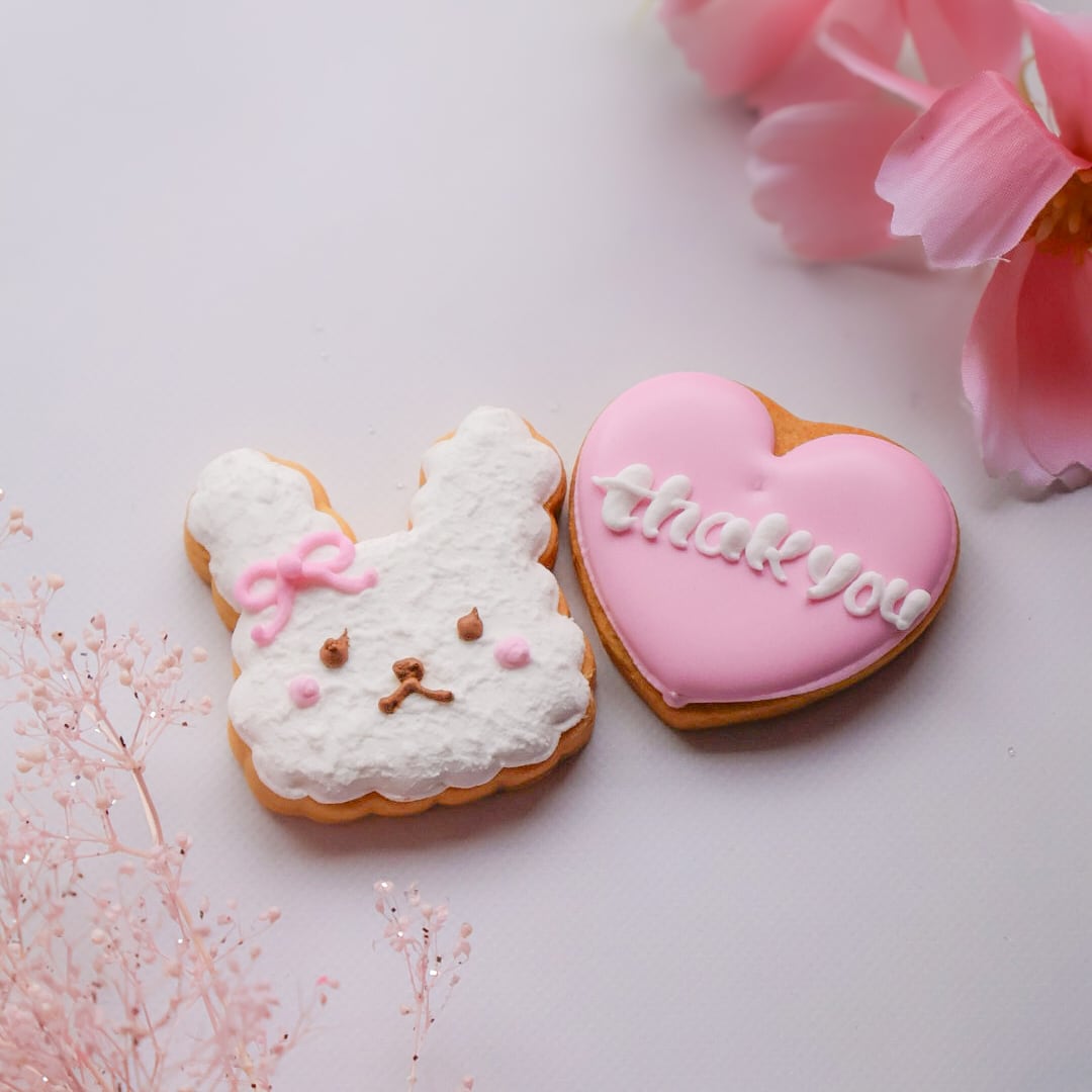 【うさぎ+ハート】アイシングクッキー2枚セット