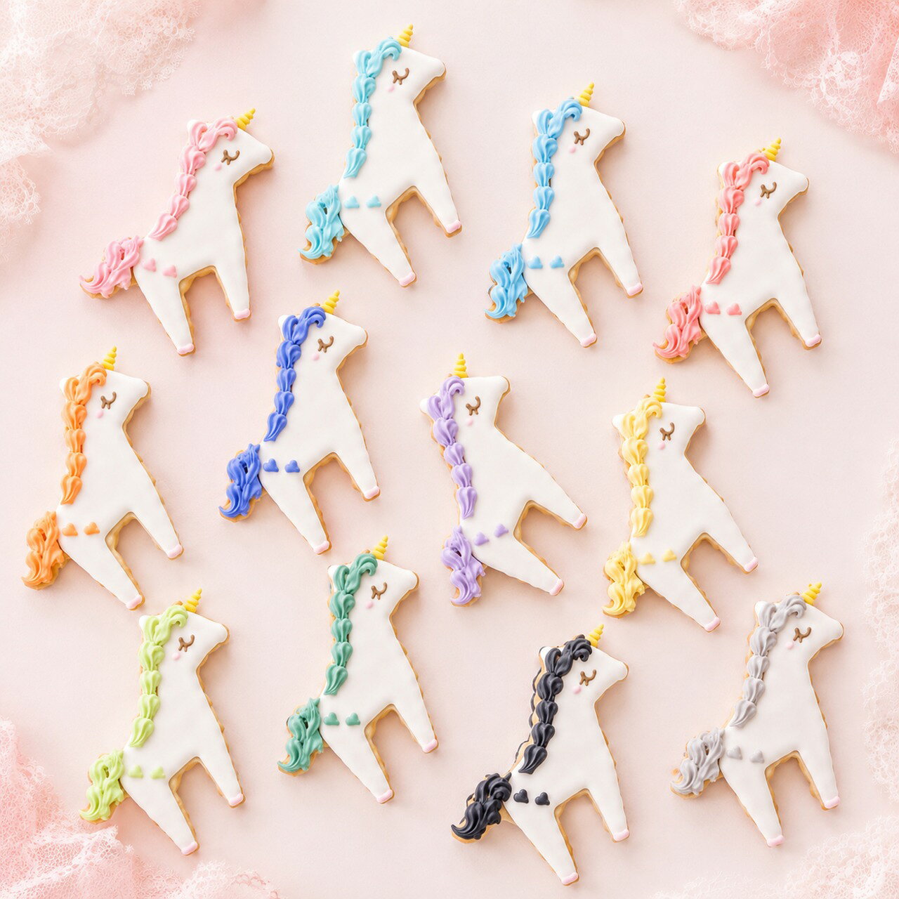 ユニコーン アイシングクッキー 誕生日 プレゼント パステル 可愛い 淡色 名入れ ケーキデコレーション 選べる13色 引き菓子 ノベルティー デビュー記念