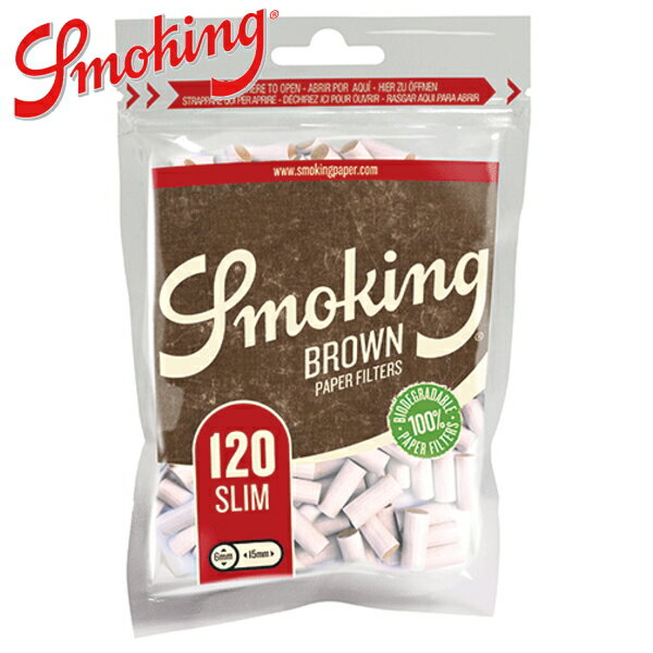 商品説明 Smoking Slim Brownスモーキング スリム ブラウン。無添加、無漂白の 手巻きタバコ用 ブラウン・フィルター。環境に優しいペーパーを使用したフィルターなので、とってもエコ。ナチュラル志向の方におすすめ! 便利なジップバッグパッケージ。直径6ミリ、長さ15ミリ。約120個入り。Made in EU配送についてネコポス（ポスト投函便）にて発送致します。ネコポス許容数を超える場合、宅配便配送商品との同梱の場合、宅配便にて発送致します。ネコポス許容数：6個までOK商品詳細サイズ直径6.0×長さ15mm入数120個Smoking FILTERスモーキング スリム ブラウン