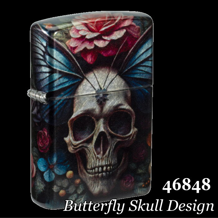 喫煙具屋ぷかり亭 Zippo ShopのZIPPO バタフライスカル 46848 ジッポー ライター 正規品 Butterfly Skull Design 540カラー＆フュージョン 蝶 骸骨CC2025 オイルライター｜アングル2