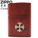 ZIPPO 革巻きメタル クロス レッド 2CM-3RD ジッポー ライター 正規品 レザー 牛革 赤 オイルライター