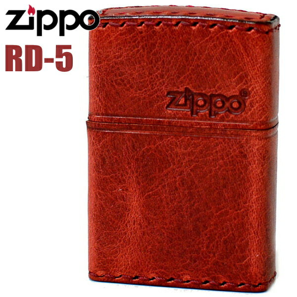 革 zippo ZIPPO ライター ジッポー RD-5 革巻き レザー ZIPPOロゴ ヨコロゴ ダメージレッド 赤 ジッポーライター オイルライター zippo 父の日 ギフト