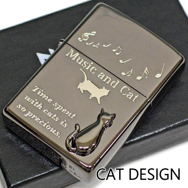 ZIPPO ミュージックキャット 2BKSM-MUSICCAT ジッポー ライター 正規品 黒ニッケル 猫ちゃん かわいい ..