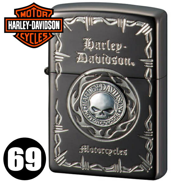 【ポイント5倍】ZIPPO ジッポー HDP-69 ハーレーダビッドソン Sメタル スカル ブラックイオン+シルバー..