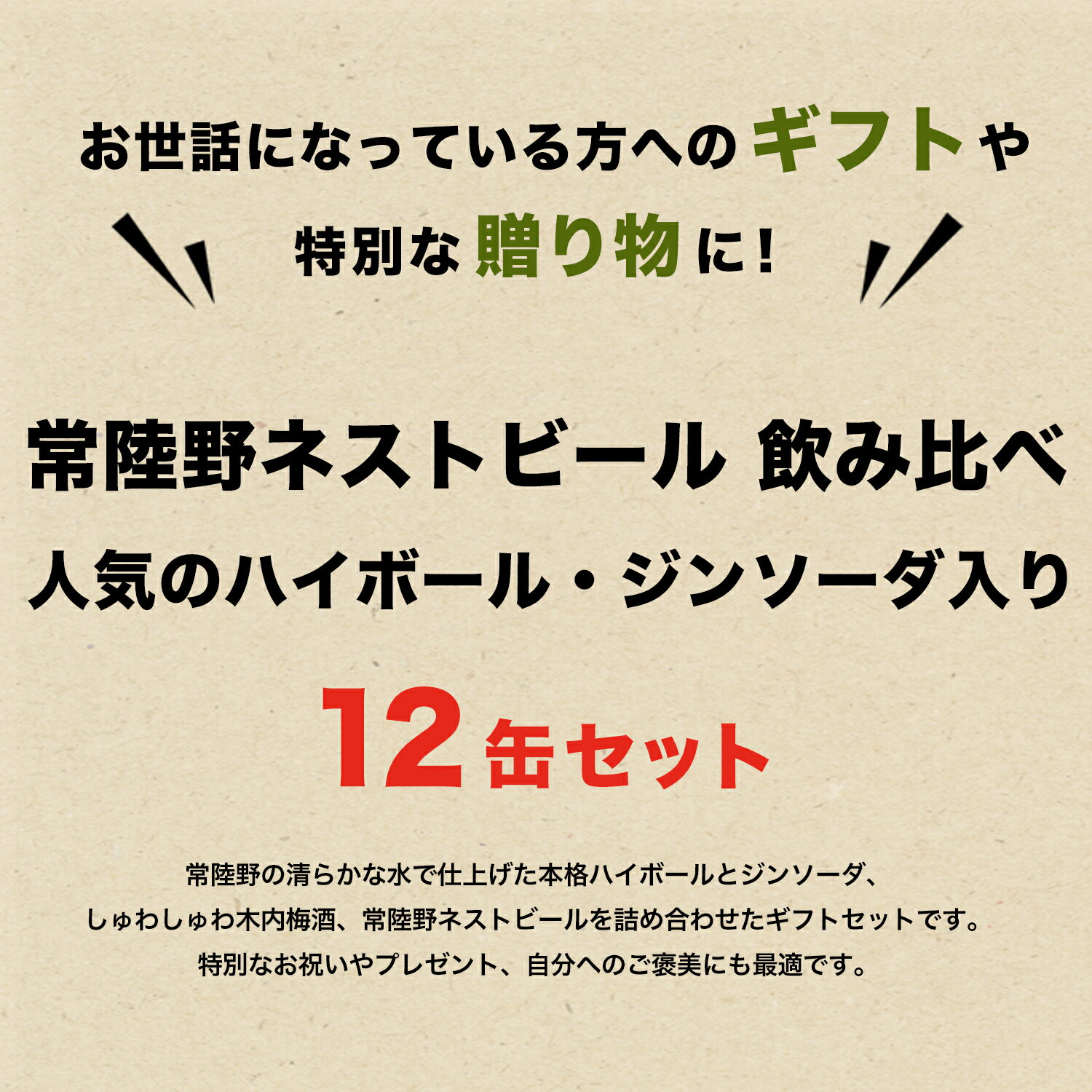 常陸野ハイボール・ジンソーダ入り 12缶セット 飲み比べセット 詰め合わせ 木内酒造 クラフトビール 地ビール おしゃれ 大容量 ギフト 贈り物 お祝い プレゼント 内祝い 還暦祝い 誕生日 贈答用 敬老の日 実用的 [CAN-HBG55]