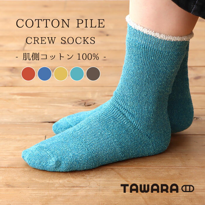 TAWARA（たわら）TAWARA（たわら）コットンパイル やわらかクルーソックス 1P コットン 綿100％ シンプル 靴下 ジュニア レディース クルーソックス 履きやすい パイル カラフル ふかふか あったかい 綿 靴下 くつした ソックス レディース t41041 秋 冬