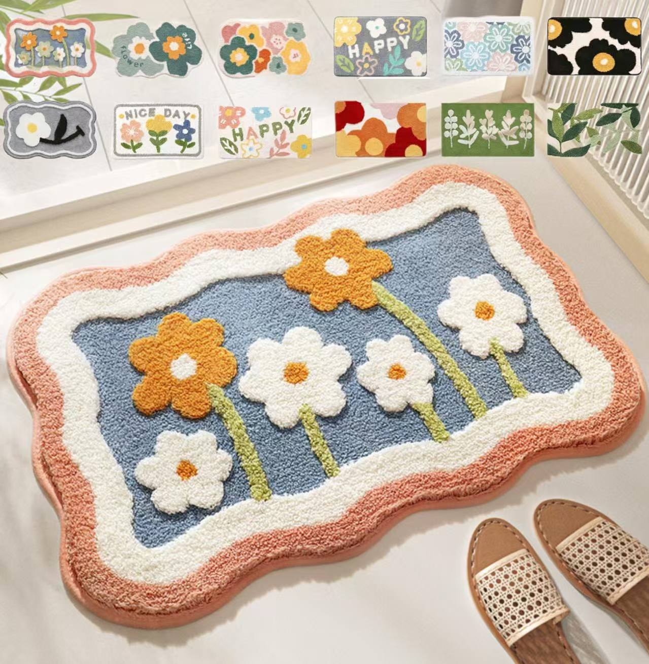 玄関マット おしゃれ 屋内 風水 大判 約50×80cm 40×60cmコーナー吸着つき 吸着シート 洗える室内 おしゃれ