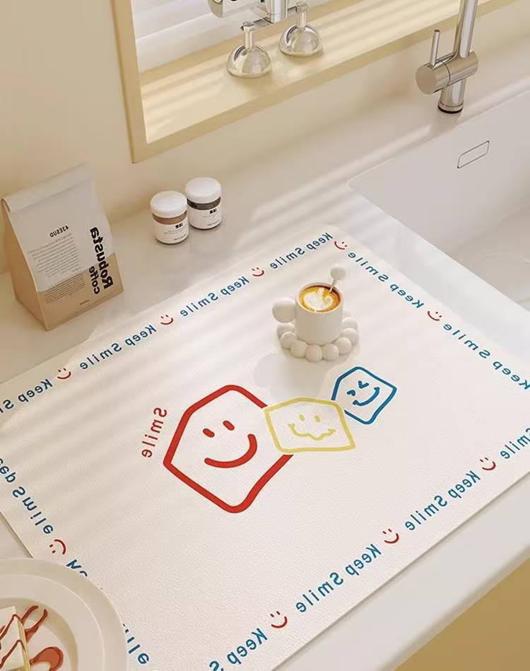 珪藻土 水切りマット シンクマット キッチンマット ソフト マット 吸水マット 食器 皿 やわらか 北欧 ベージュ お洒落 おしゃれ 速乾 食器置き 30×40 ペット