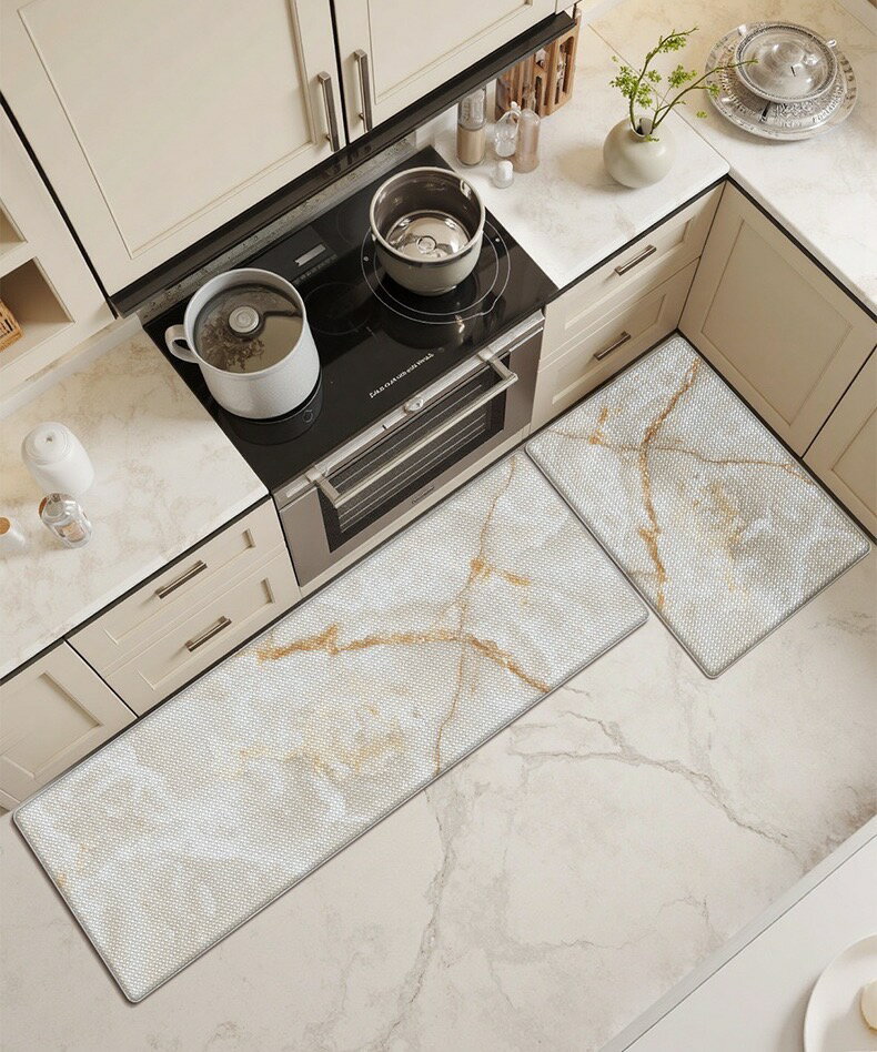 キッチンマット 台所マット PVCマット はっ水加工 サッと拭ける 北欧 おしゃれ モダン リーフ柄 ロング..