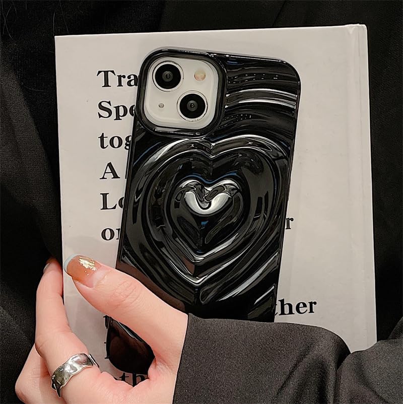 Rakuten - iPhone16用ケース ハート 立体 ソフト TPU 耐衝撃 かわいい ストラップホール付き 水の波紋模様 3D 凸凹 光沢カバー Y2K系 韓国風 おしゃれ