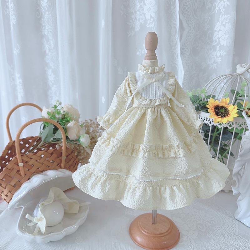 ドール服 ワンピース 宮廷風 レースフリル アプリコット コットン ハンドメイド 1/3 1/4 1/6 対応 ドール用 衣装