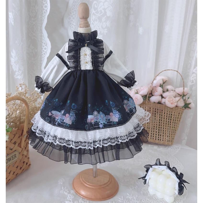 Rakuten - ゴシックロリータ ドレス セット BJDドール用 ブライス 1/3 1/4 1/6 黒 白 レース フリル リボン