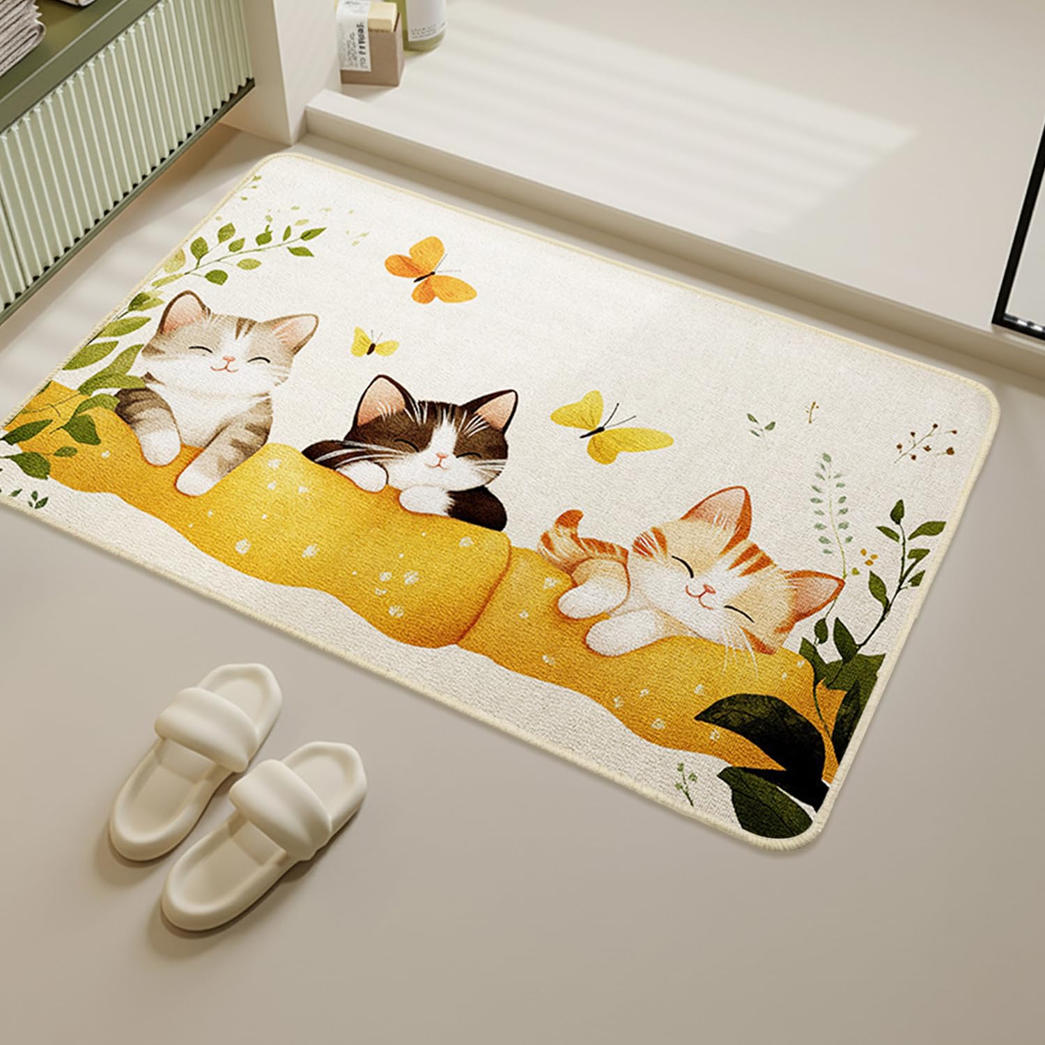 Rakuten - 玄関マット 超防滑 TPR底 抗菌防臭 室内室外 おしゃれ かわいい 黄三猫 40×60