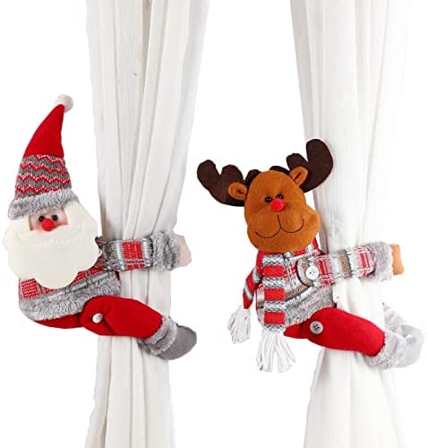 【クリスマス 飾り カーテン タッセル オーナメント 留め具 プレゼント 可愛い おしゃれ 立体 人形 ぬいぐるみ バックル 房掛け 窓 部屋 北欧風 (サンタ 雪だまる)｜かわいいサンタと雪だるまのカーテンタッセルで、クリスマスを華やかに...