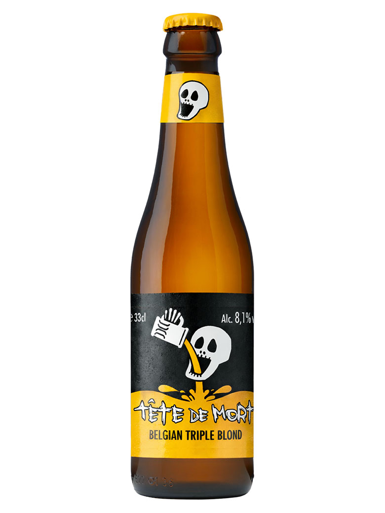 ベルギー ビール テットゥ・ド・モールの解説 2018年から販売を開始しました。トリプルスタイルのビールです。 テットゥ・ド・モールはフランス語で頭蓋骨という意味で、ラベルにビールを飲んでいる骸骨が描かれています。 グラスも頭蓋骨の形をしており、ハロウィンにぴったりのビールです。 典型的なトリプルビールはフルボディで複雑な味わいです。 アルコール度数の高い、パンチのあるビールです。泡が豊富できめ細かく、液体は黄金色で濁っています。 コリアンダーとアニスのスパイシーな味わいはビールを飲みやすくし、わずかな苦い後味がのどの渇きを癒してくれます。ビールのみの販売です。グラスは含まれません。 英語表記：Tete de mort 醸造所：デュボック醸造所 原産国：ベルギー 原材料：麦芽、ホップ、小麦、糖類、オレンジピール、コリアンダー、リコリス、アニス、酸化防止剤(ビタミンC) アルコール度数：8.1％ 容量：330mlTete de mort テットゥ・ド・モール