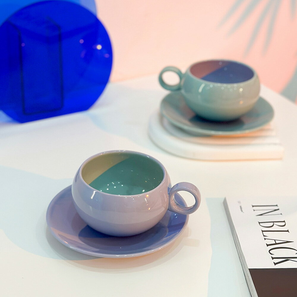 グラデーションカラー マグカップ＆プレート 陶磁器 コップ カップ かわいい マグ ソーサー セット 洋..