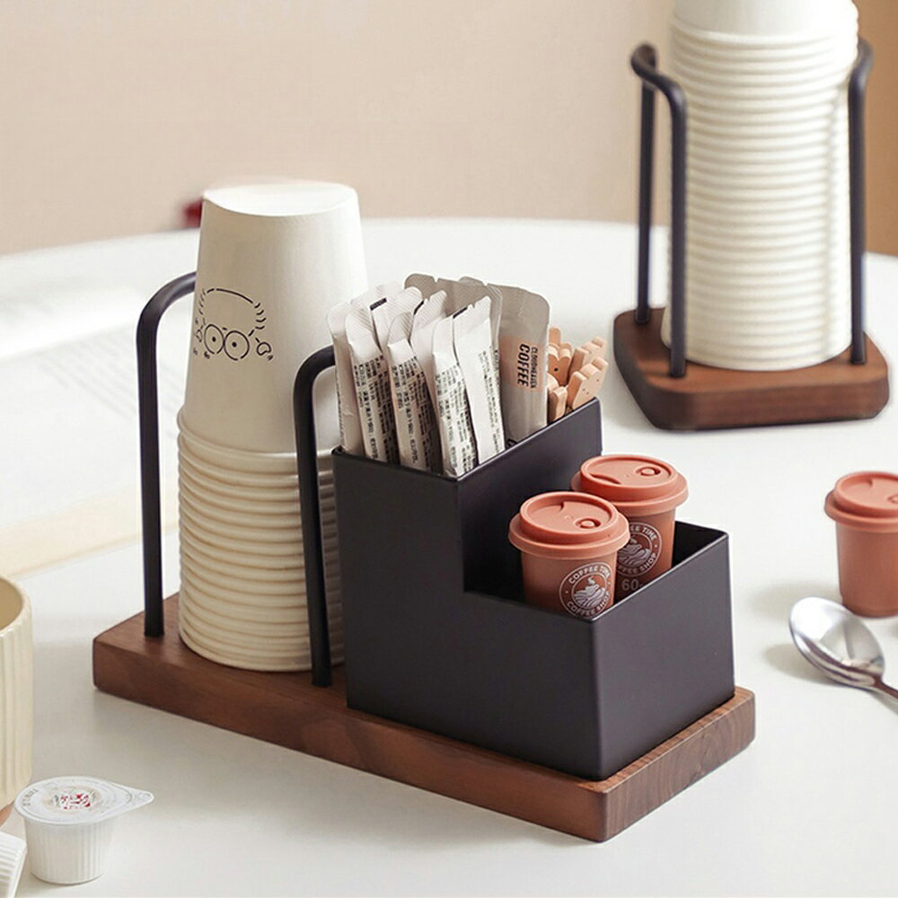 ナチュラル カップホルダー 木製 紙コップホルダー コーヒーバッグ 収納ラック付き カップスタンド カップディスペンサー コップホルダー 卓上 マグカップ 紙カ...