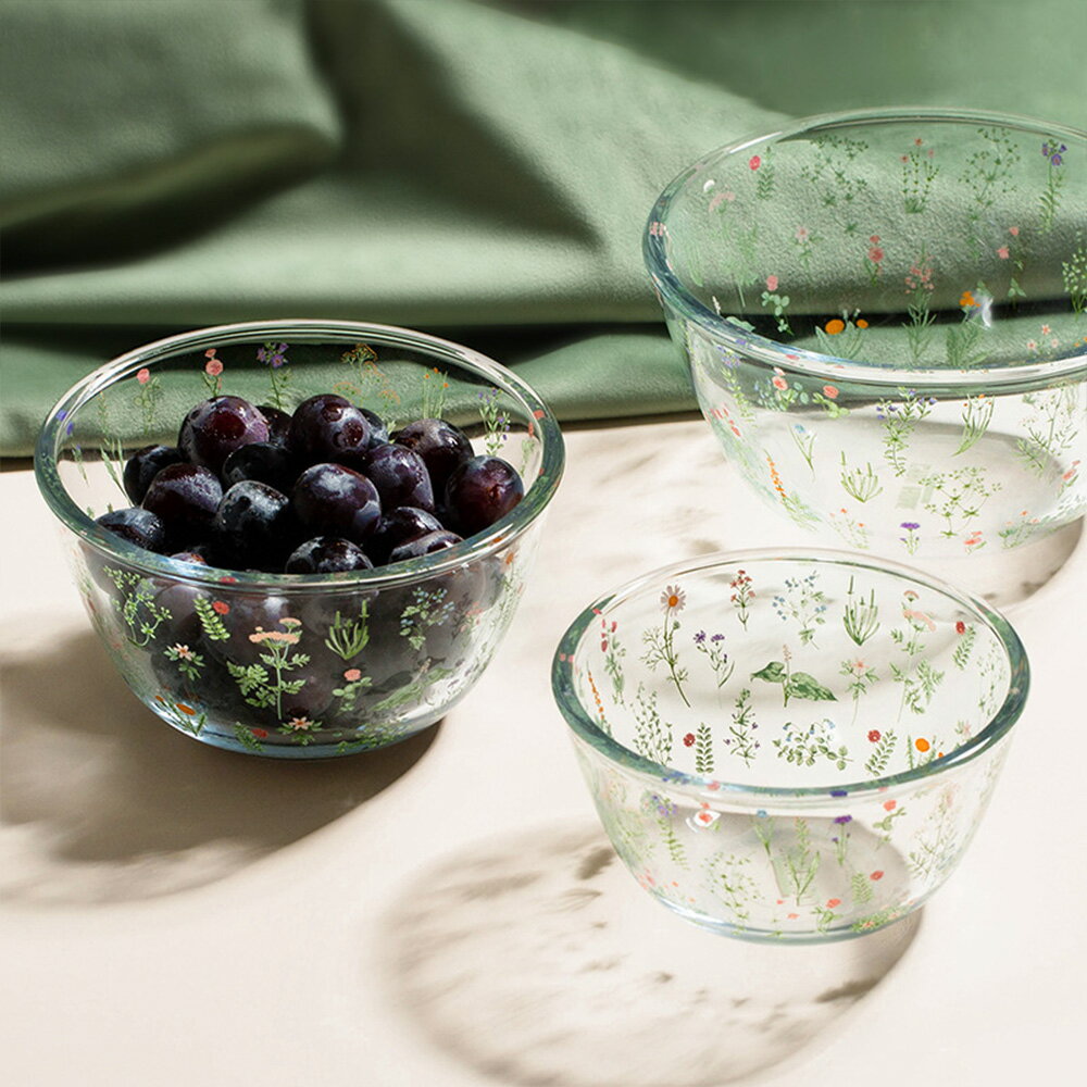 美しい花柄 ボウル 耐熱ガラス 保存容器 かわいい 耐熱ボウル 鉢 中鉢 サラダボウル 透明 重ねられる ..