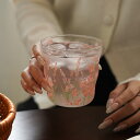 INS風 美しい ユリの花柄グラス カップ 耐熱ガラス タンブラー 可愛い ピンク花 ガラスコップ ティーカップ おしゃれ シンプル アイスコーヒーカップ レト...