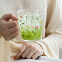 ins風 可愛い花柄 マグカップ 400ml 美しい 耐熱ガラスカップ 紅茶 麦茶コップ ガラスコップ 田園風 アイスコーヒー グラス コップ おしゃれ 和風 食器 野ばな 花ざかり 昭和レトロ 食器 来客用 夏アイテム 誕生日 プレゼント kiyokyou