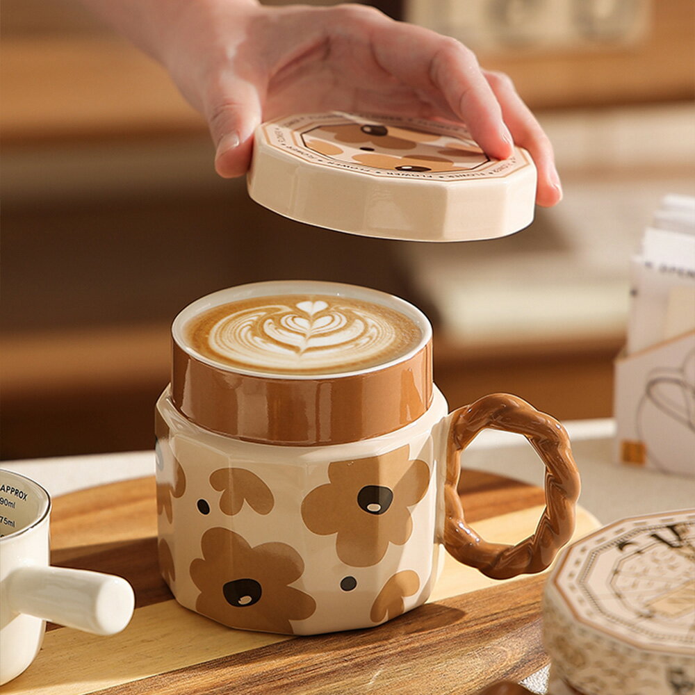 レトロ風 チェック柄 マグカップ＆蓋付き 陶磁器 持ちやすい コップ かわいい カップ マグ コーヒー 紅..